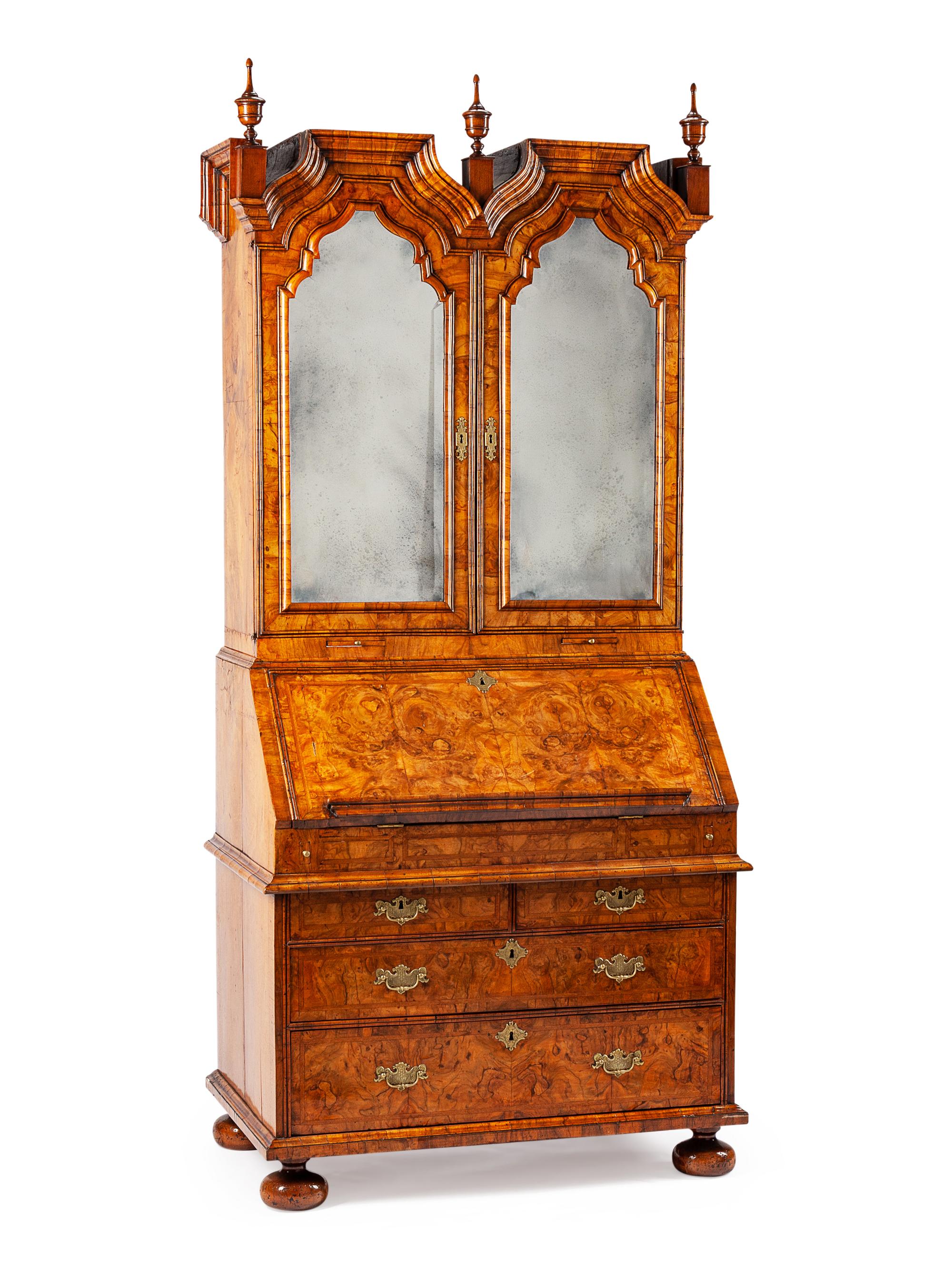 A Queen Anne Burl Walnut Secretary Bookcase