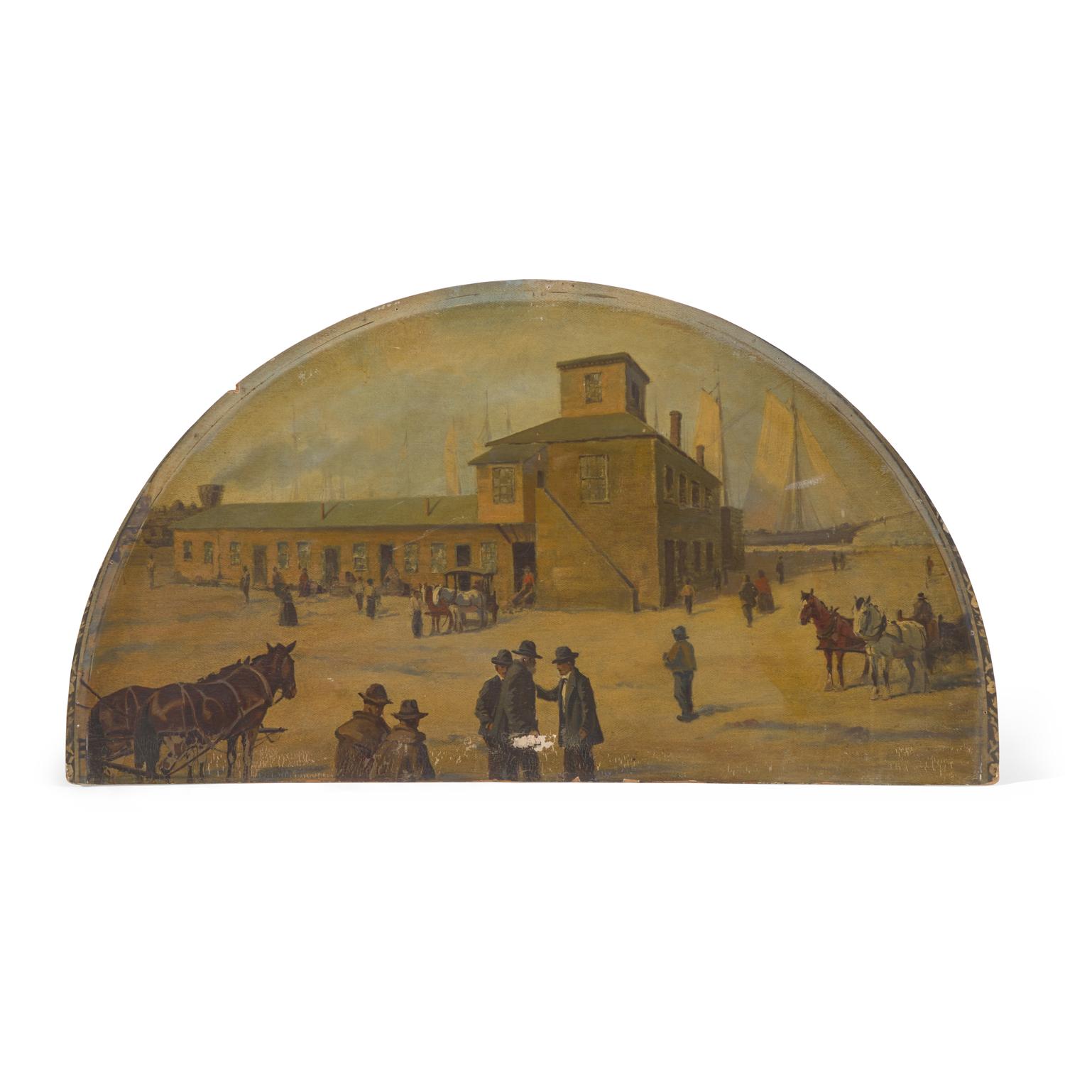 American School, H. Werner (20th Century), After Dwight Baldwin Benton (1834-1903), A Group of Four Half-Moon Paintings Depicting Early Chicago Scenes