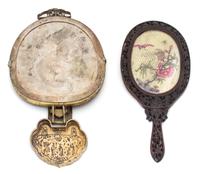 Two Chinese Hand Mirrors Height 14 x width 9 x depth 1 inches.