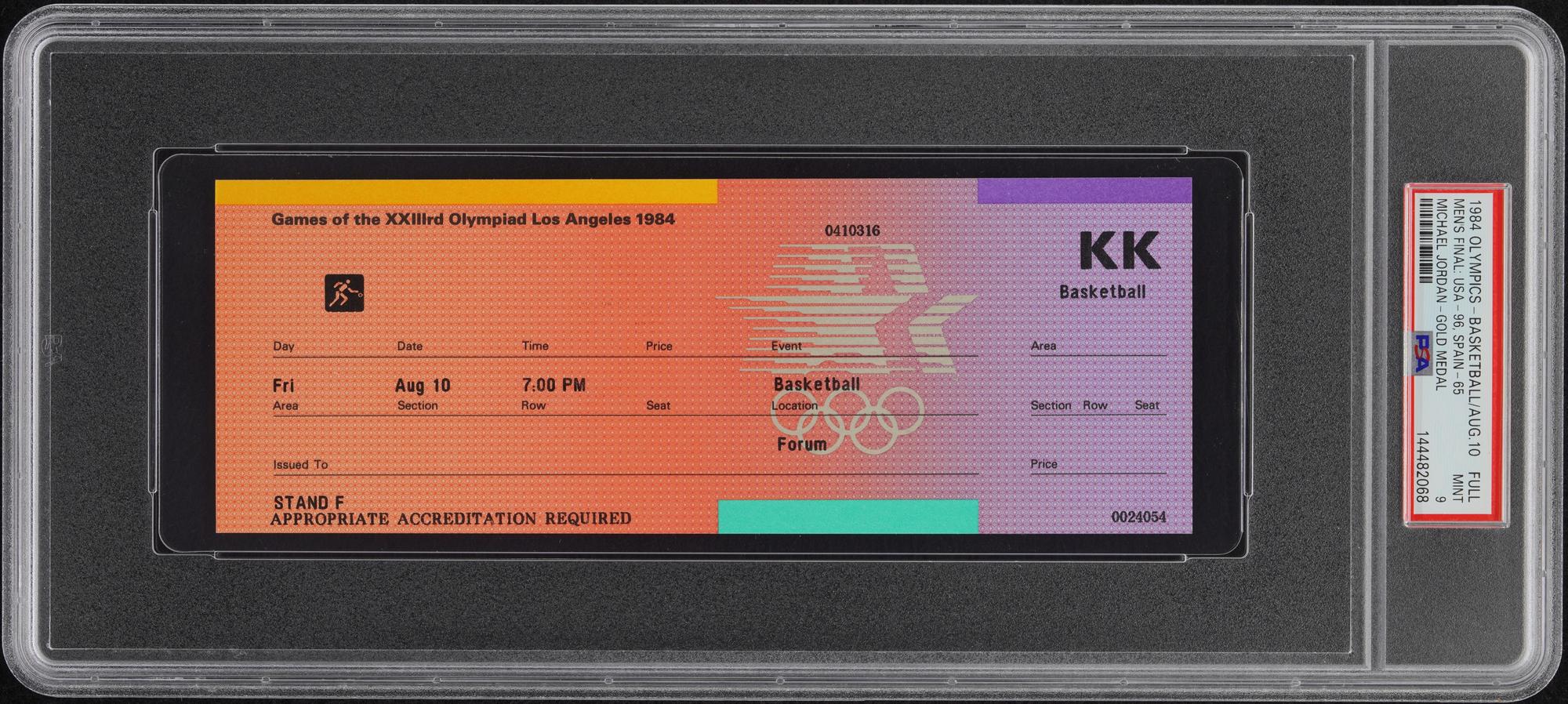 A 1984 Los Angeles Olympics USA Basketball Team / Michael Jordan Gold Medal Game Full Ticket (PSA 9 MINT, POP 2 - NONE HIGHER)