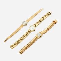 A collection of three lady's gold bracelet watches Geneva, Angelus, Gotham