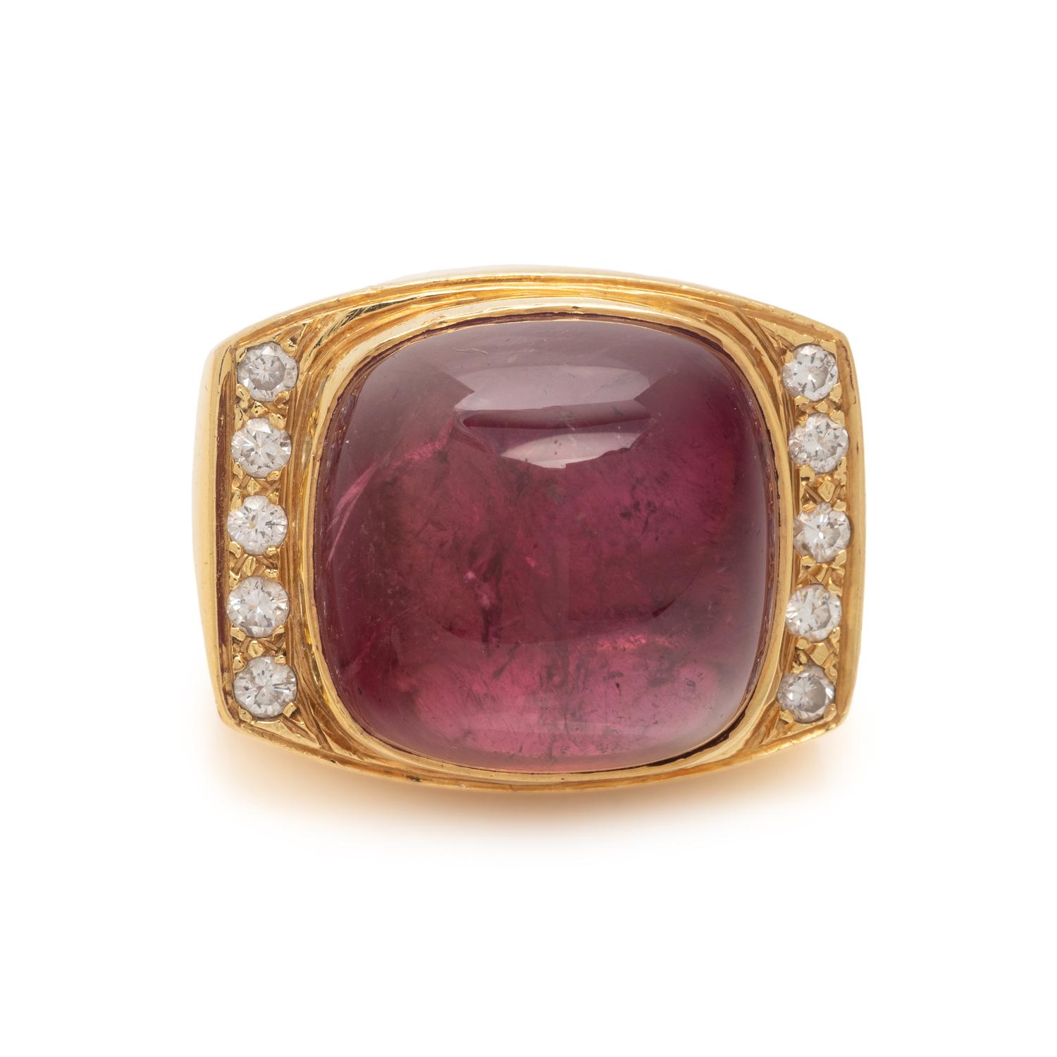 YELLOW GOLD, RUBELLITE TOURMALINE AND DIAMOND RING