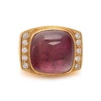 YELLOW GOLD, RUBELLITE TOURMALINE AND DIAMOND RING