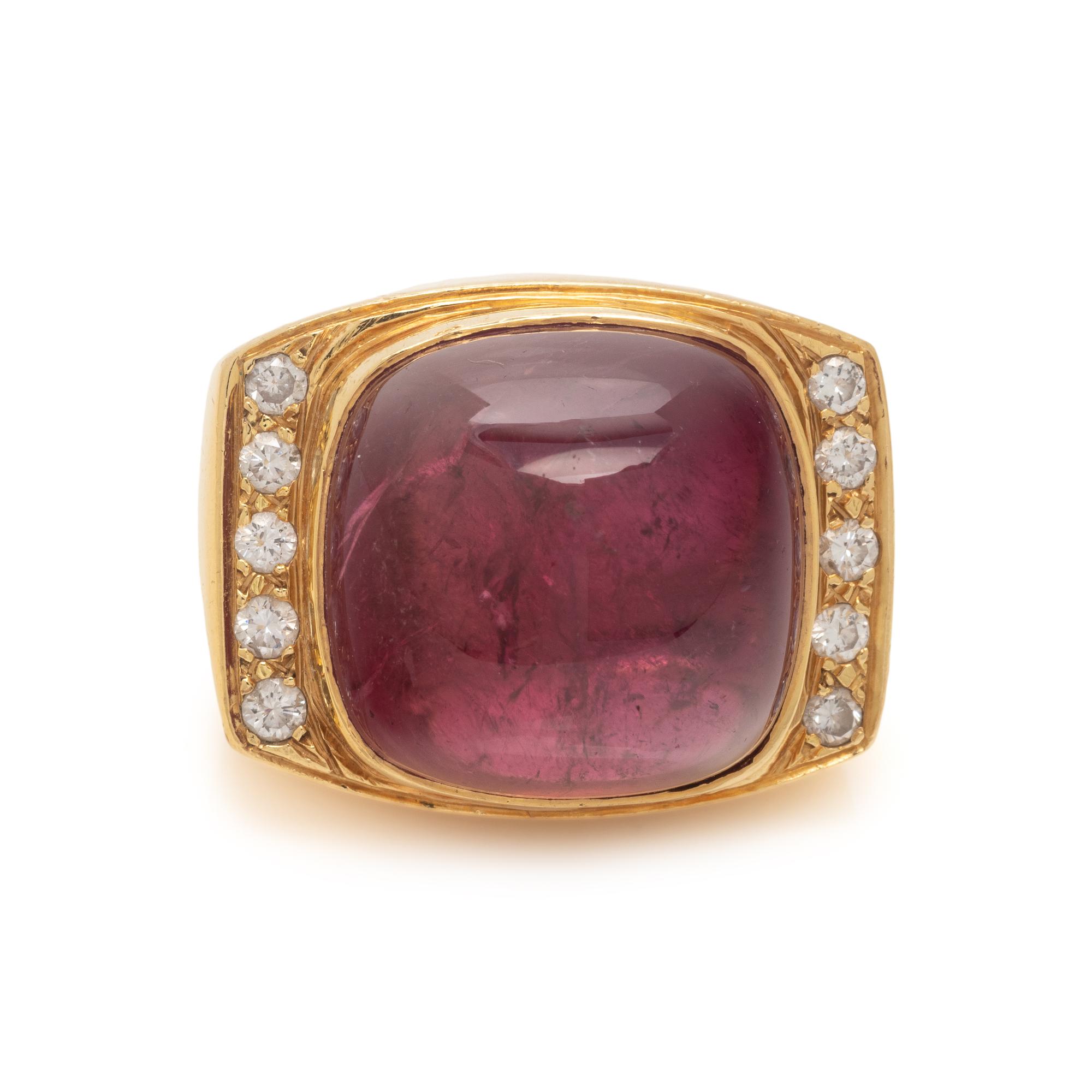 YELLOW GOLD, RUBELLITE TOURMALINE AND DIAMOND RING