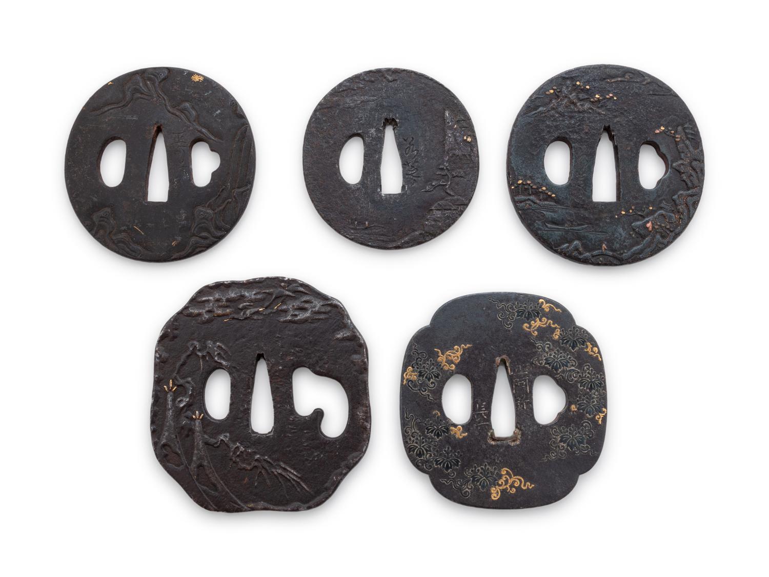 Five Inlaid Iron Tsuba