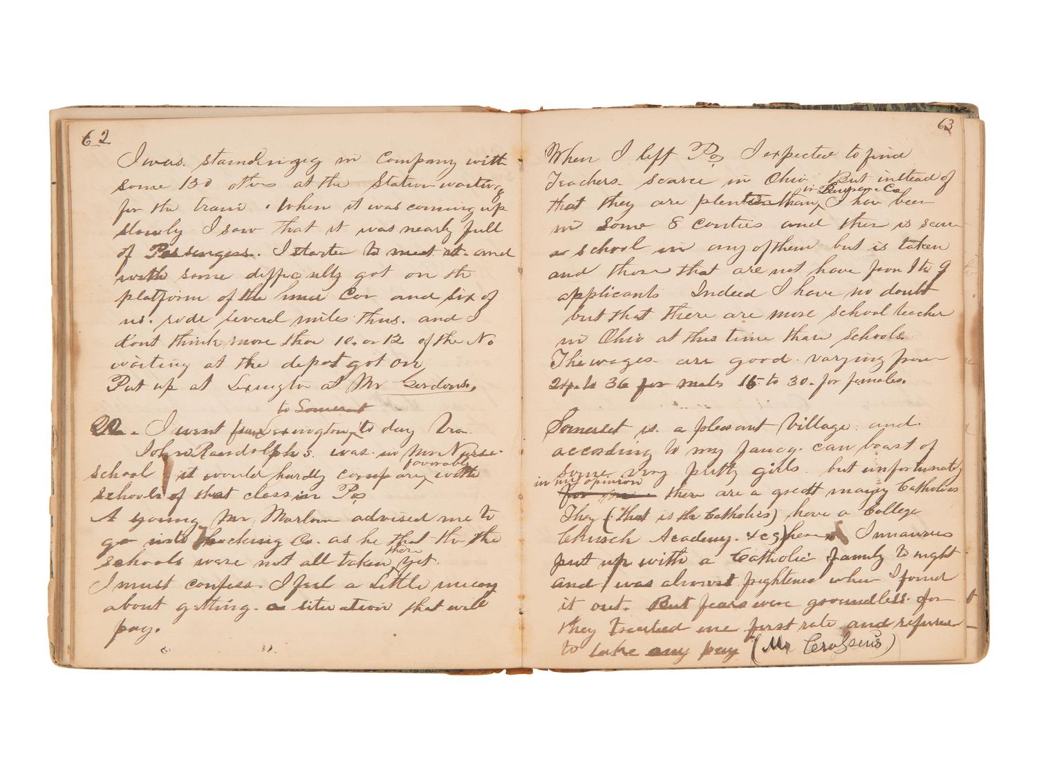 JACKSON, Col. Oscar L. (1840-1920). Five journals, incl. descriptions of Oscar L. Jackson's political activism during the 1860 campaign and his service with 63rd OVI, with campaign broadside noting Jackson as a speaker.