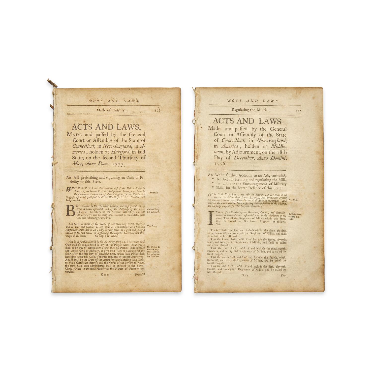 [American Revolution] Acts and Laws Made and passed by the General Court or Assembly of the States of Connecticut...on the 18th Day of December...1776 and second Thursday of May...1777