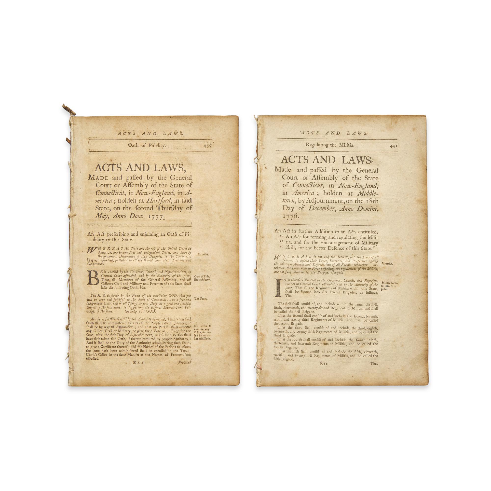 [American Revolution] Acts and Laws Made and passed by the General Court or Assembly of the States of Connecticut...on the 18th Day of December...1776 and second Thursday of May...1777