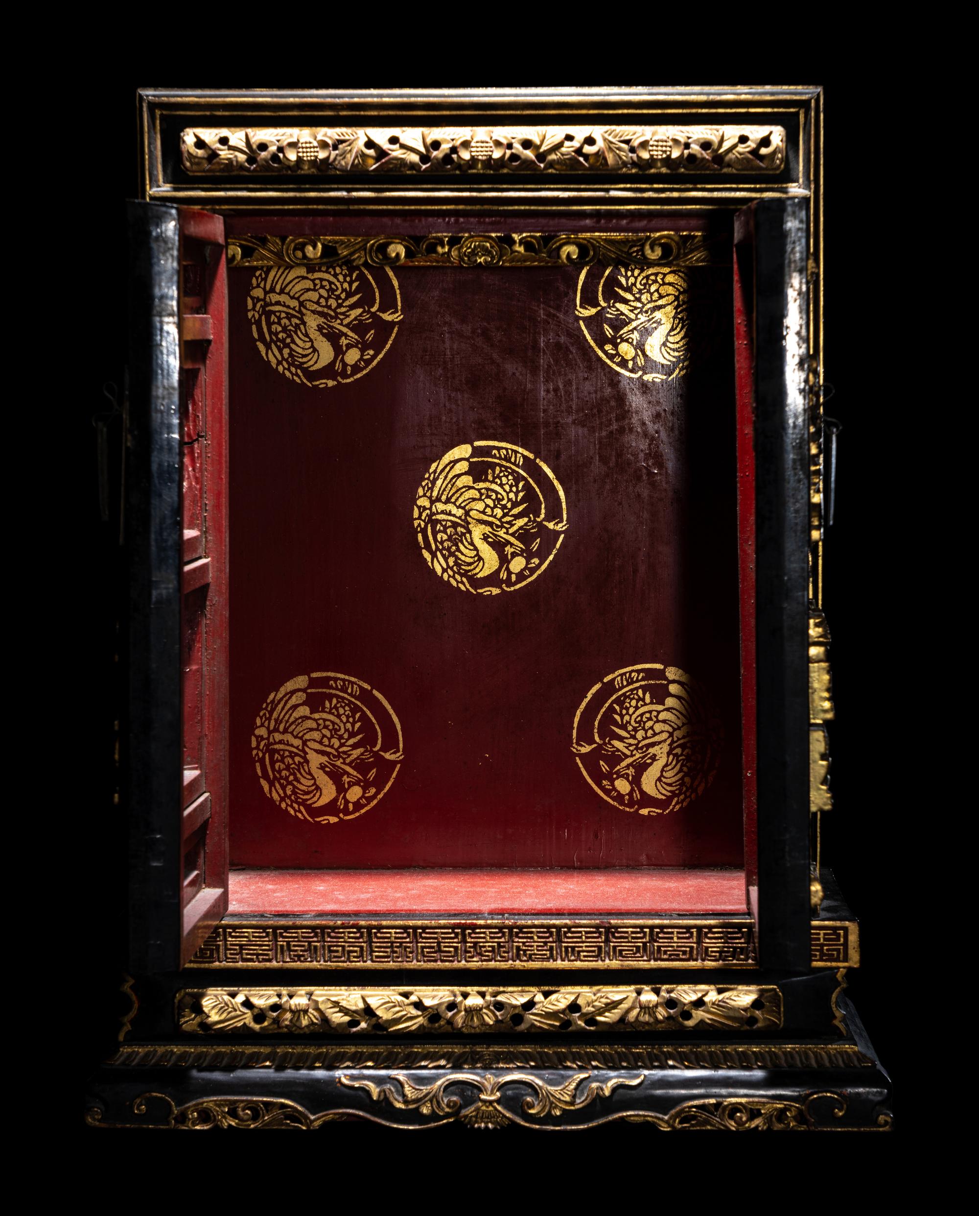 A Chinese Gilt and Black Lacquered Wood Shrine