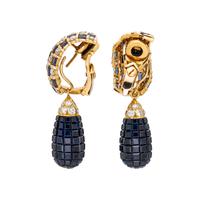 YELLOW GOLD, SAPPHIRE AND DIAMOND CONVERTIBLE CLIP EARRINGS