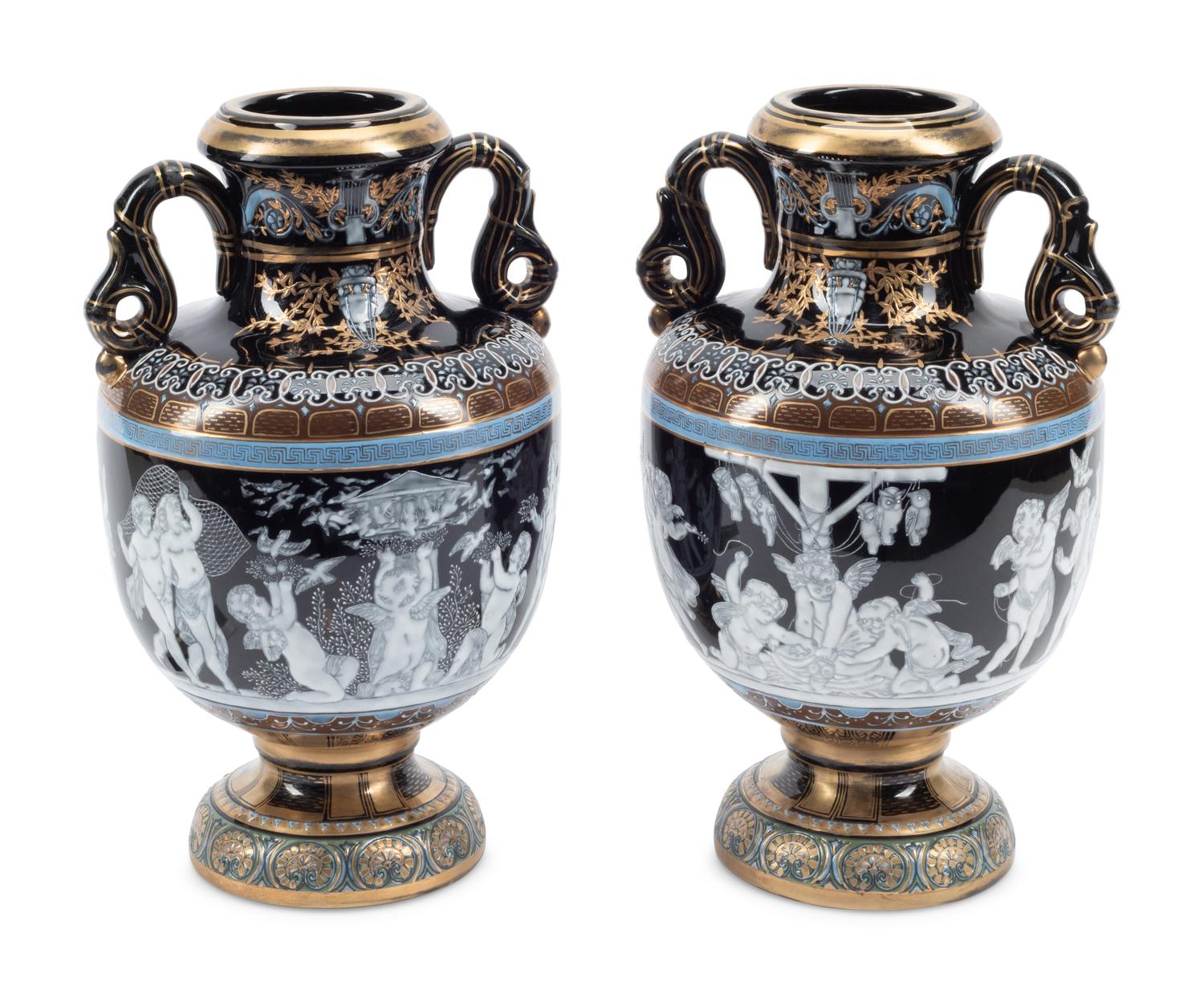 A Pair of Minton Style Porcelain Vases
