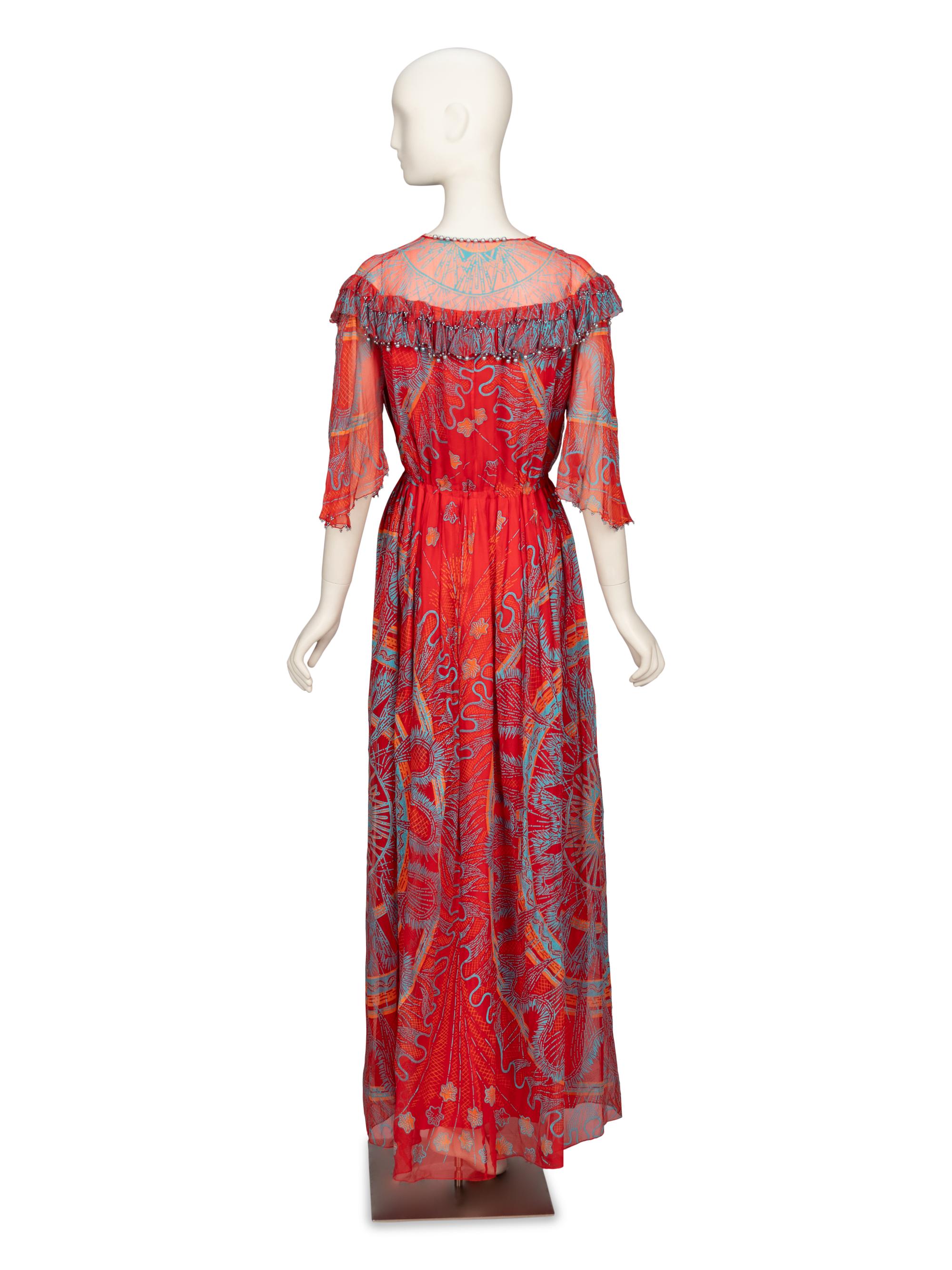 Zandra Rhodes, Painted Silk Dress & Pleated Silk Purse