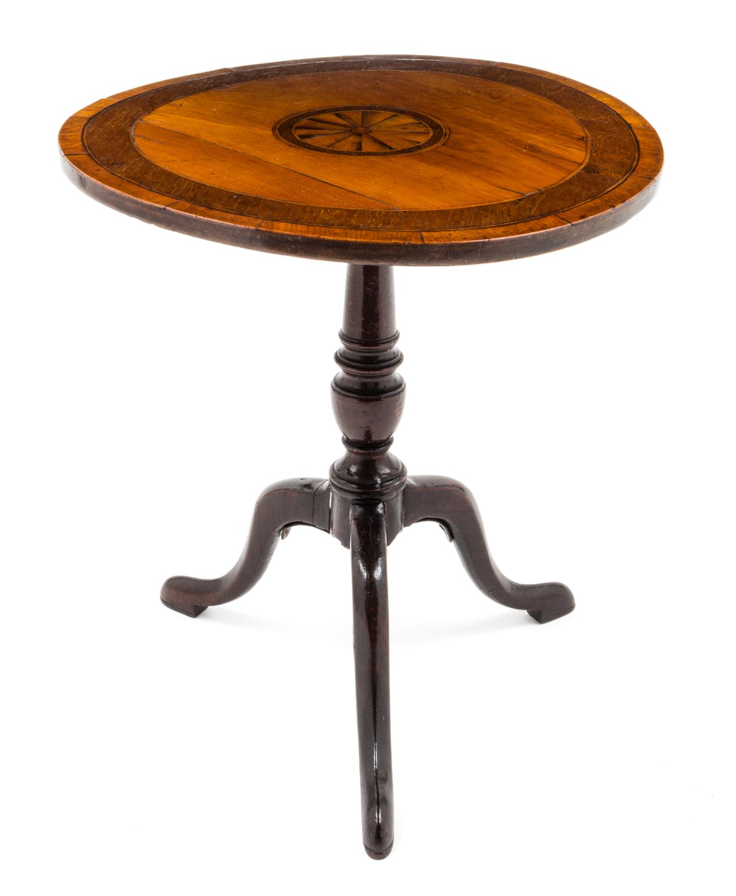 A Diminutive Parquetry Inlaid Tilt-Top Tea Table Height 11 x diameter 10 1/2 inches. — 19TH/20TH CENTURY
