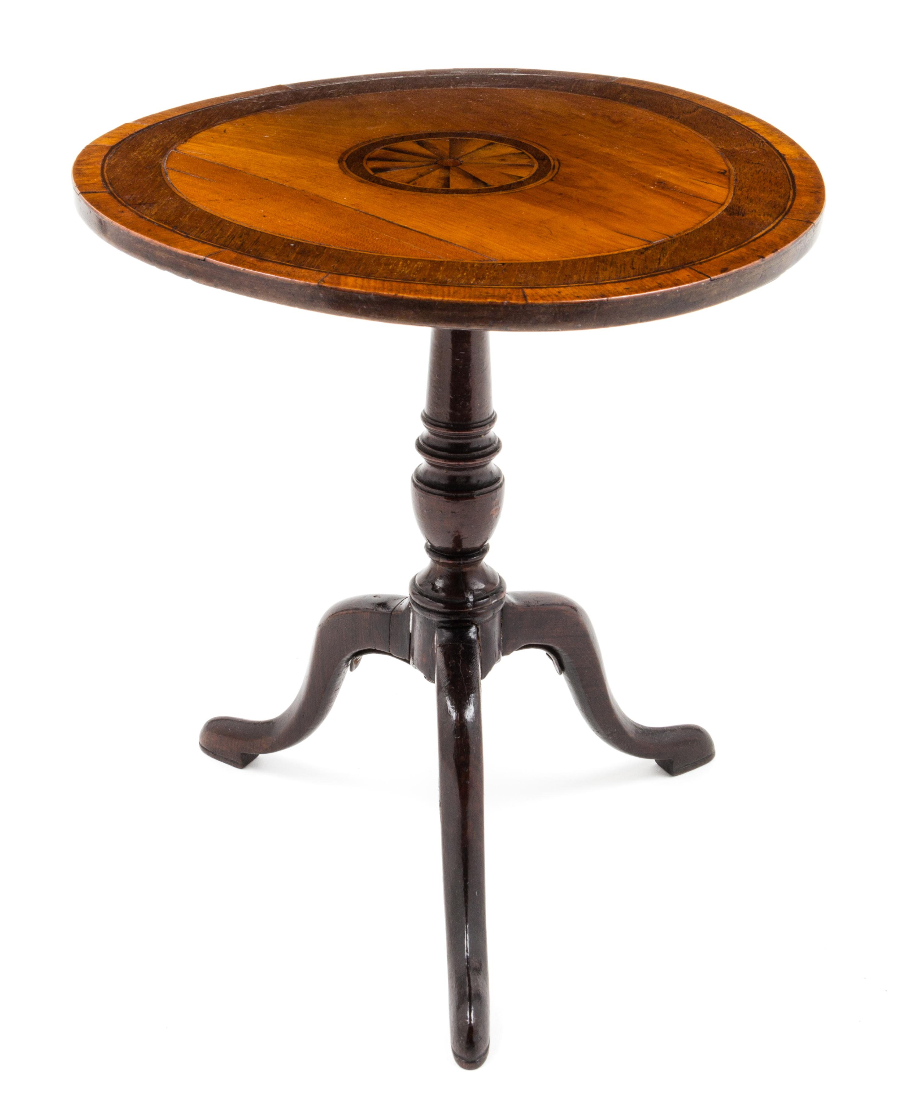 A Diminutive Parquetry Inlaid Tilt-Top Tea Table Height 11 x diameter 10 1/2 inches. — 19TH/20TH CENTURY
