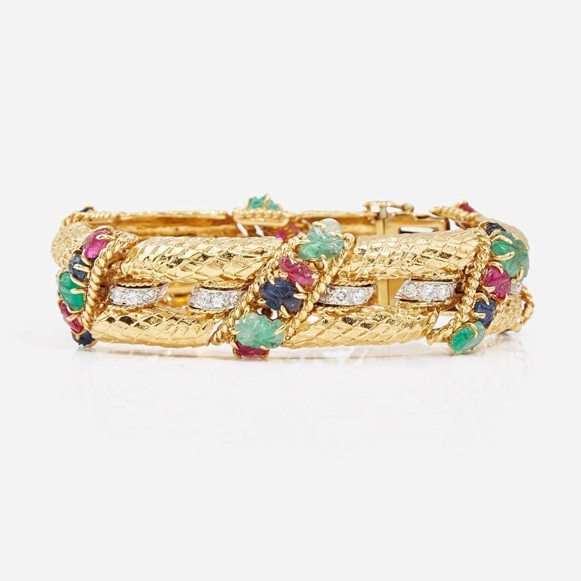 An 18K Yellow Gold and Platinum Gem-set David Webb Bracelet