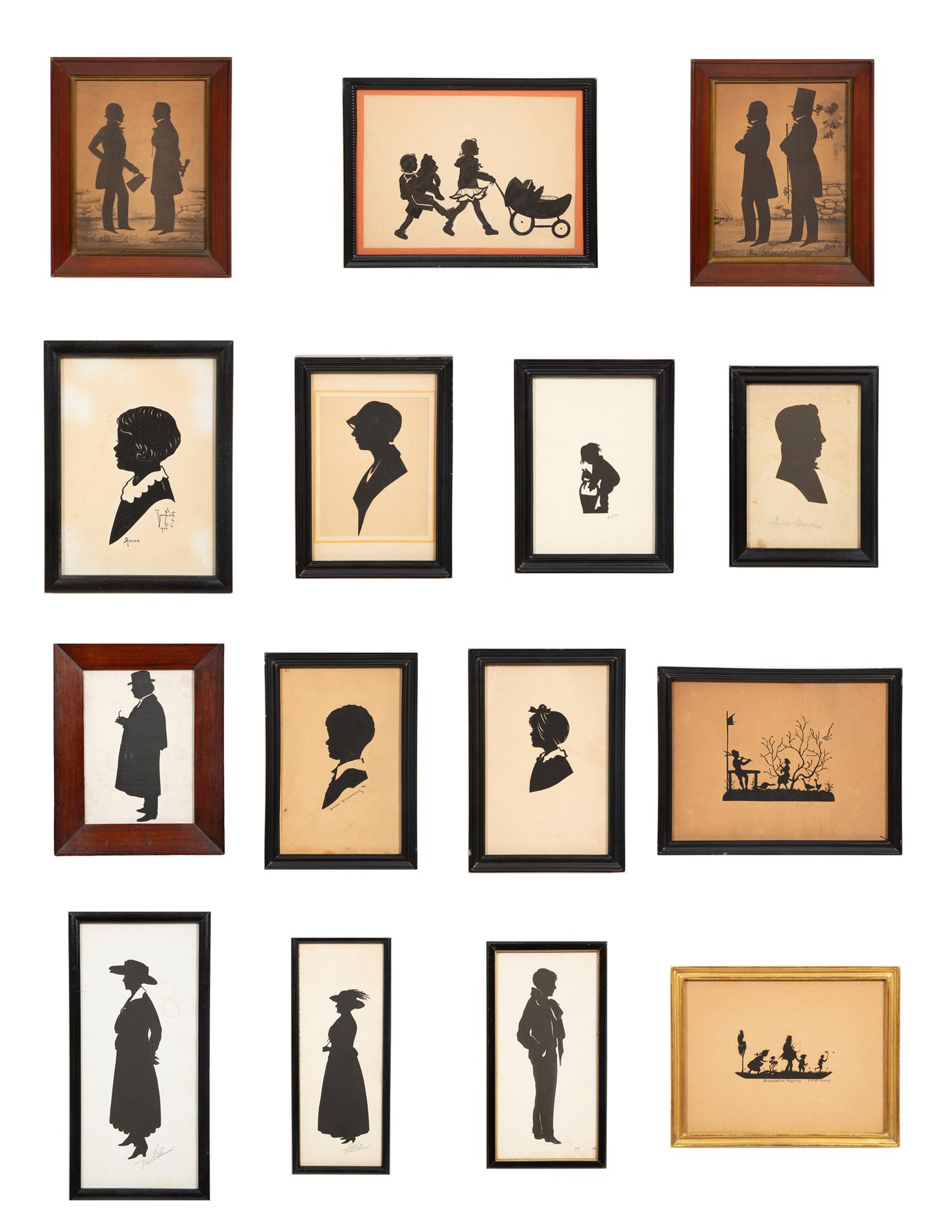An Assemblage of Framed Paper Silhouettes Featuring 3 Beatrix Sherman Works
