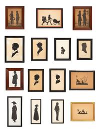 An Assemblage of Framed Paper Silhouettes Featuring 3 Beatrix Sherman Works