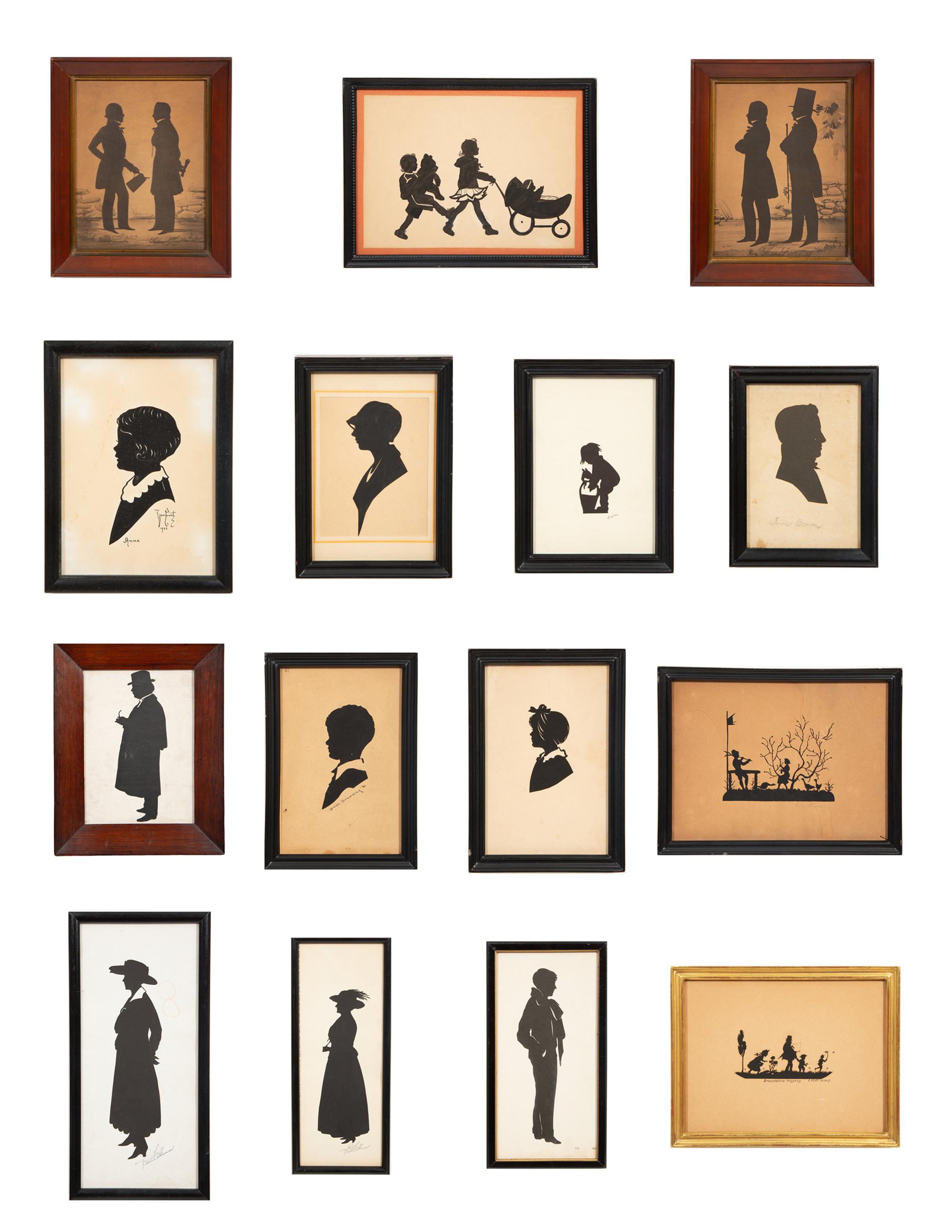 An Assemblage of Framed Paper Silhouettes Featuring 3 Beatrix Sherman Works