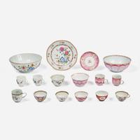 An assorted group of sixteen Chinese Export porcelain Rose Mandarin and lotus tablewares 18th century