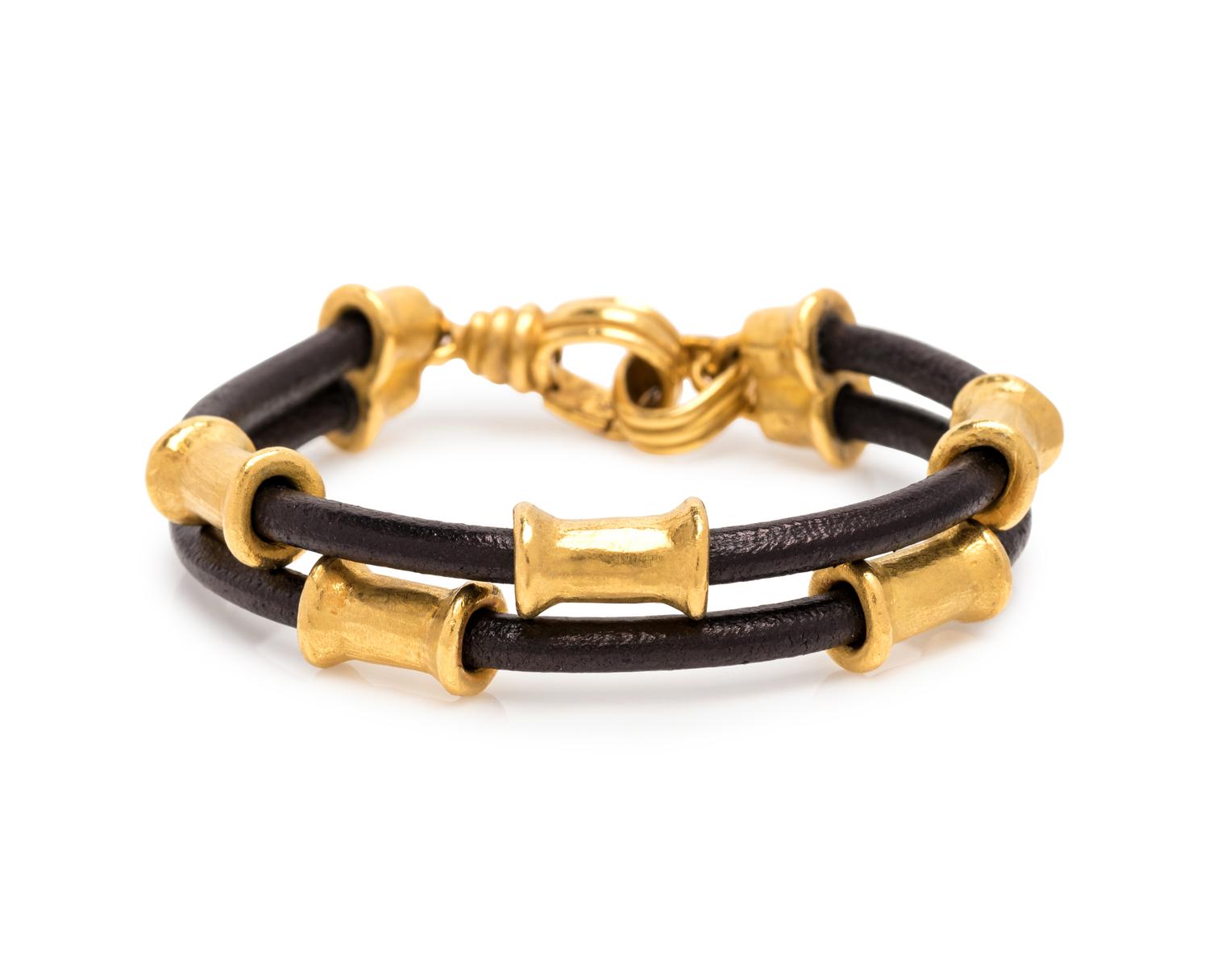 DENISE ROBERGE, LEATHER AND HIGH KARAT GOLD BRACELET