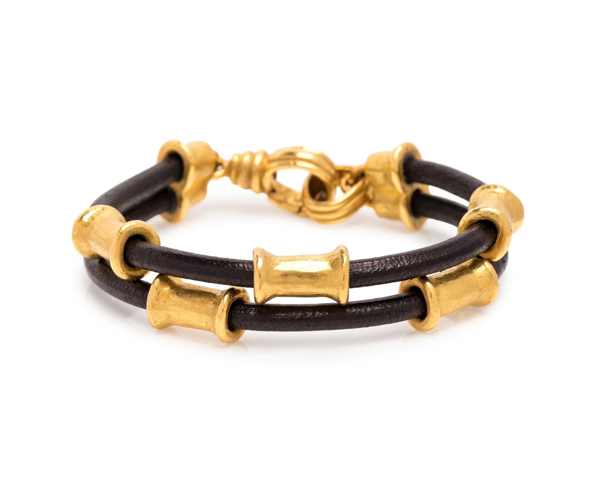 DENISE ROBERGE, LEATHER AND HIGH KARAT GOLD BRACELET