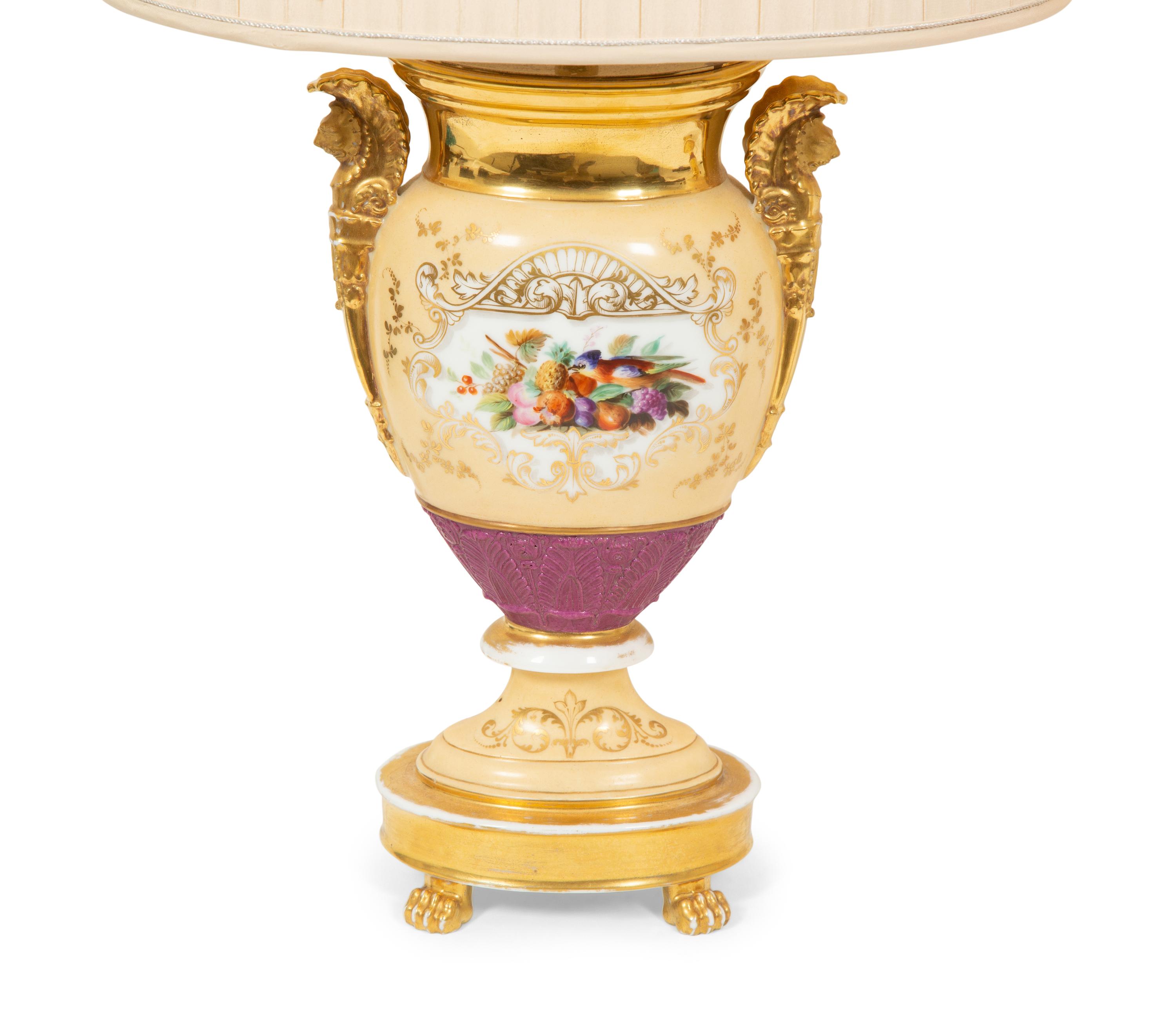 A Pair of Paris Porcelain Urns Mounted as Lamps
