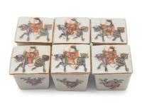 A Set of Six Small Chinese Famille Rose Porcelain Covered Boxes
