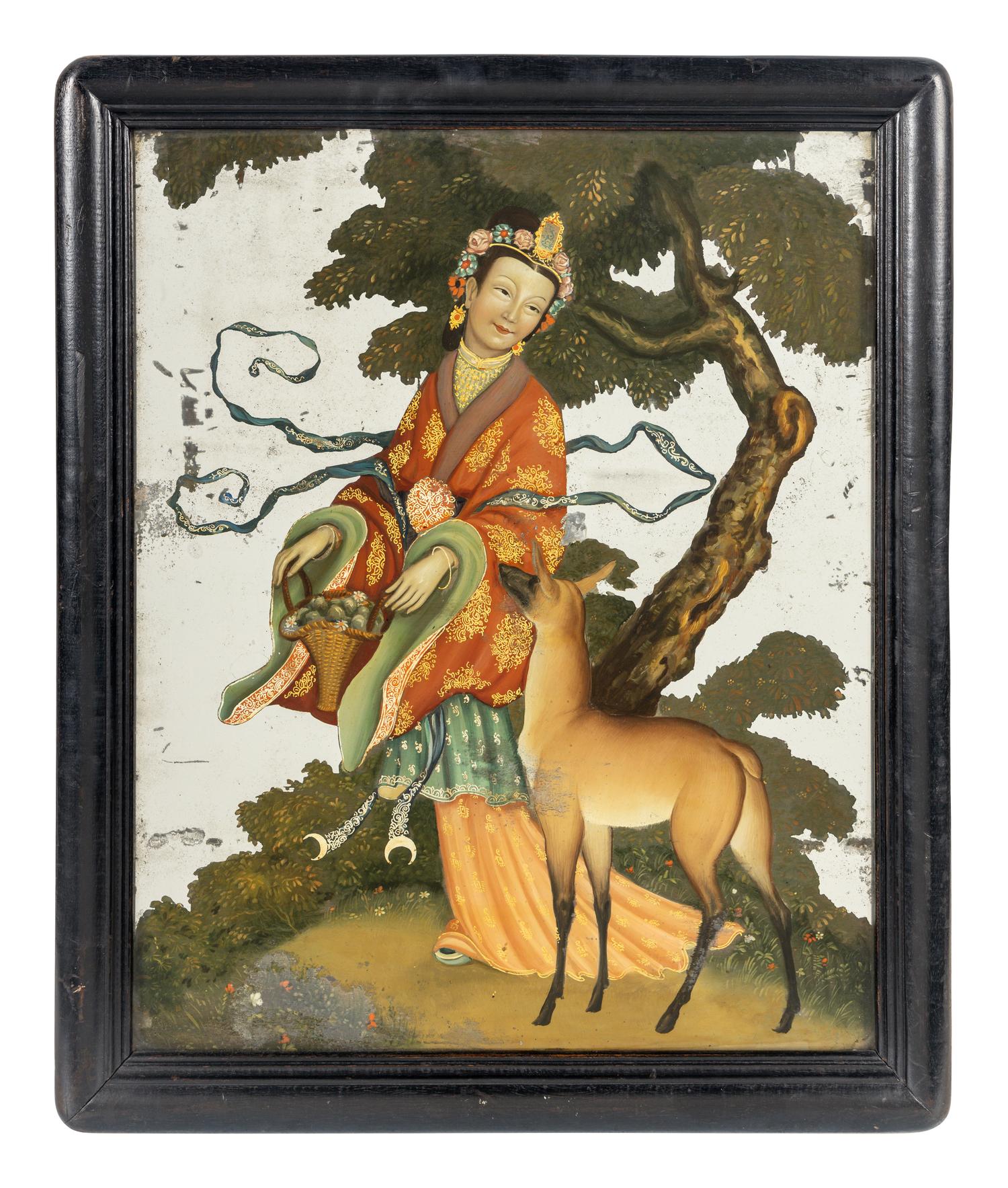 A Pair of Chinese Export Reverse-Painted Mirrors
