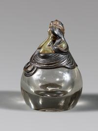 An Art Nouveau Bronze Mounted Glass Inkwell and Wall Mirror