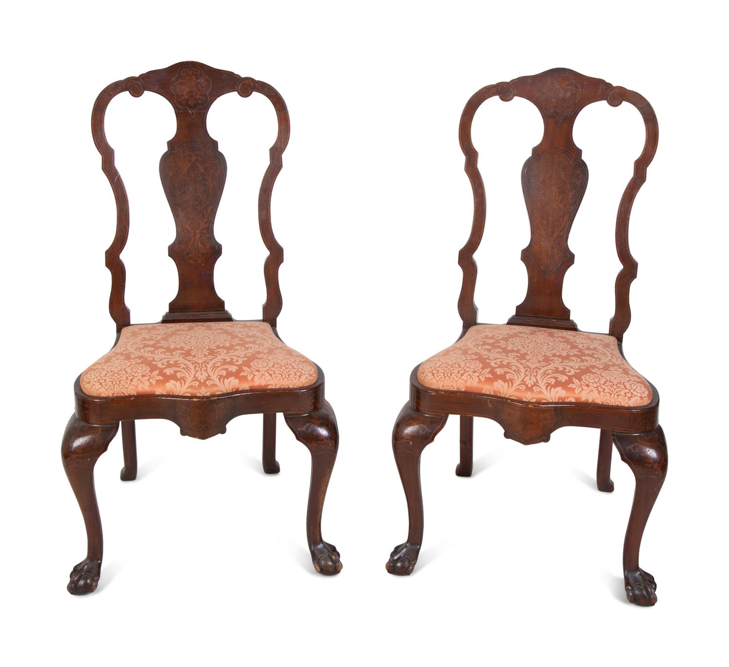 A Pair of Continental Marquetry Side Chairs — 19TH CENTURY