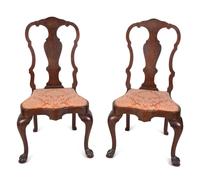 A Pair of Continental Marquetry Side Chairs — 19TH CENTURY