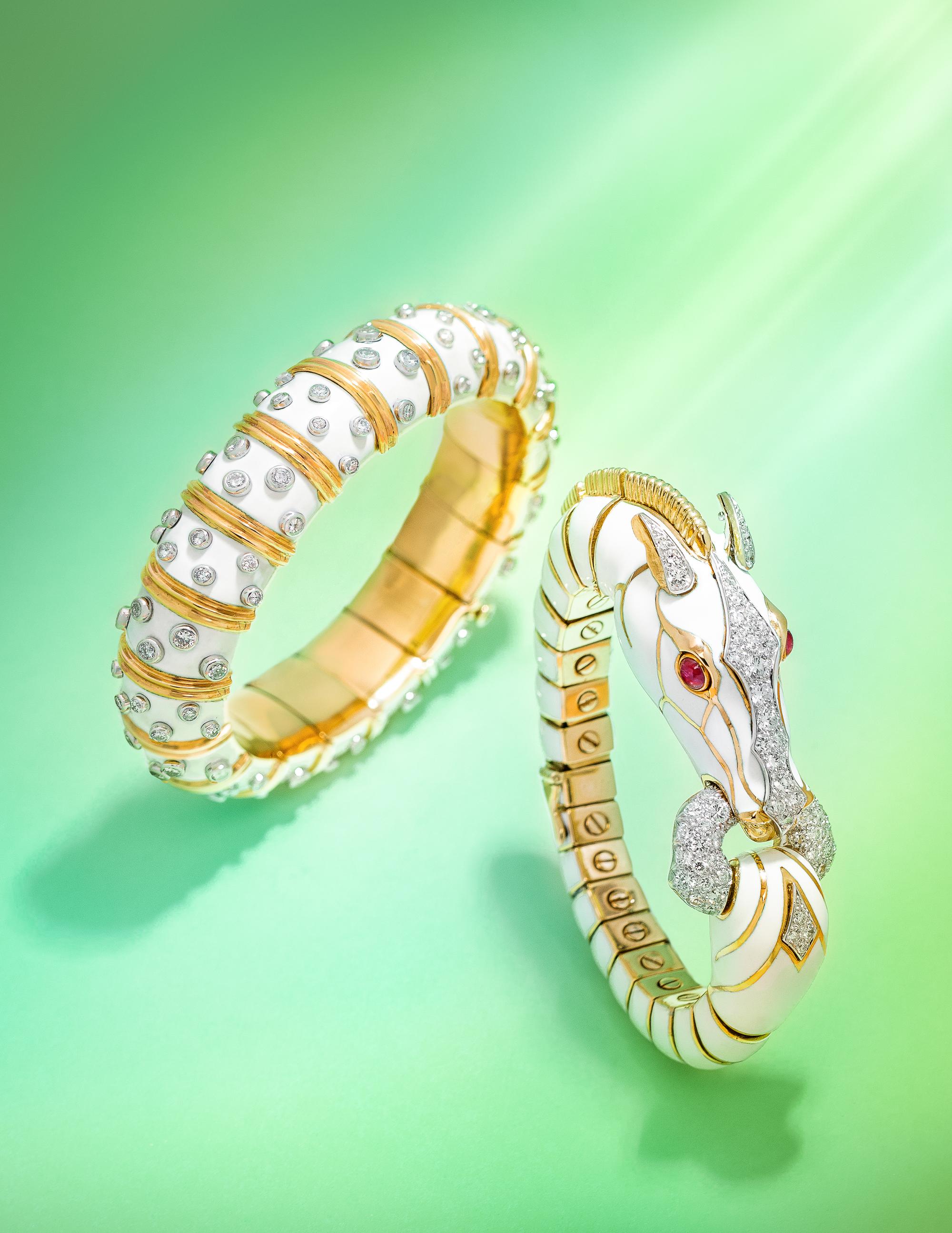 TIFFANY & CO., SCHLUMBERGER, ENAMEL AND DIAMOND BANGLE BRACELET