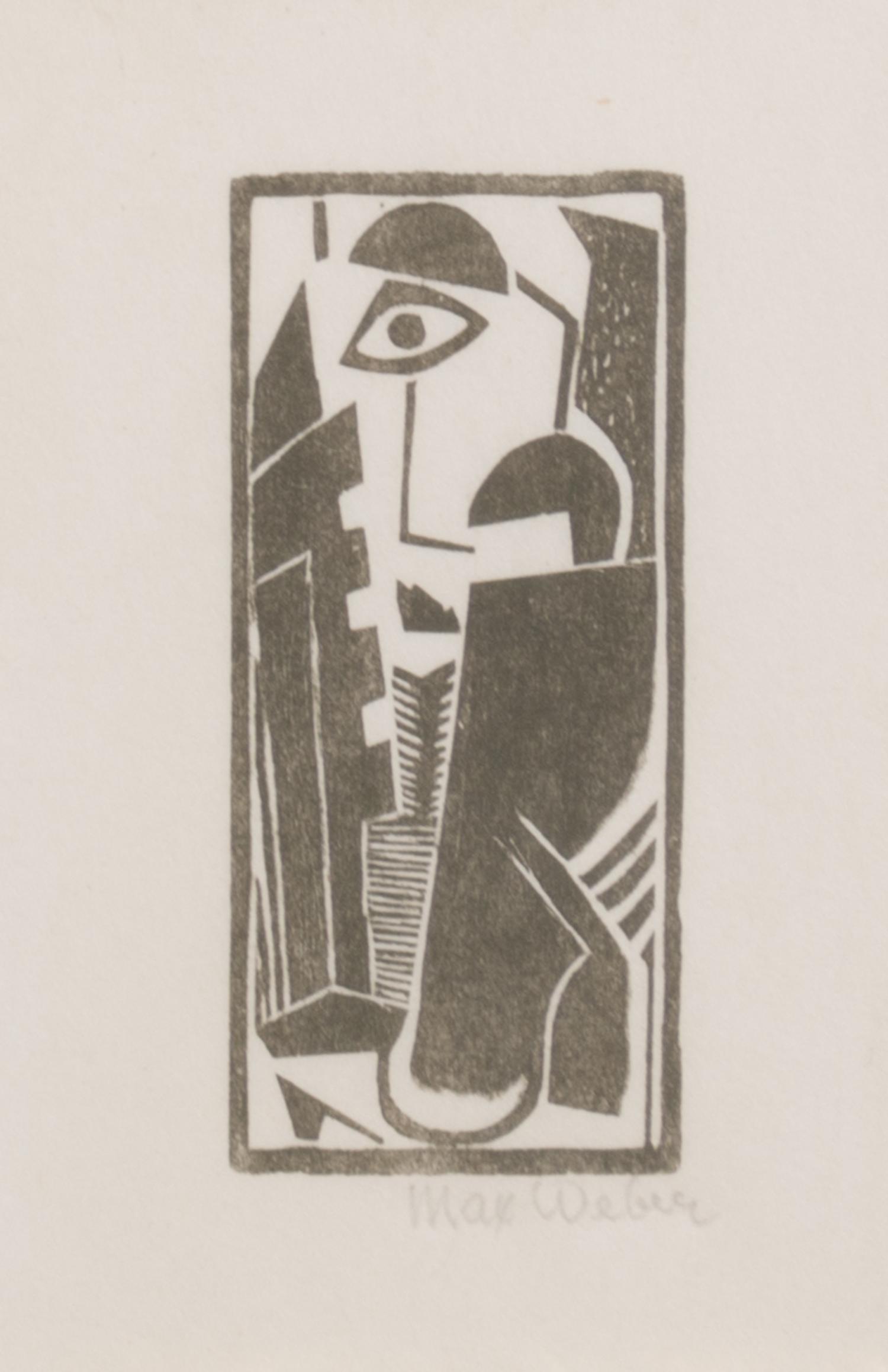 Max Weber, (American, 1881-1961), Portrait, Figure, Nude with Upraised Arm; Head, and Reclining Nude (set of five woodcuts)