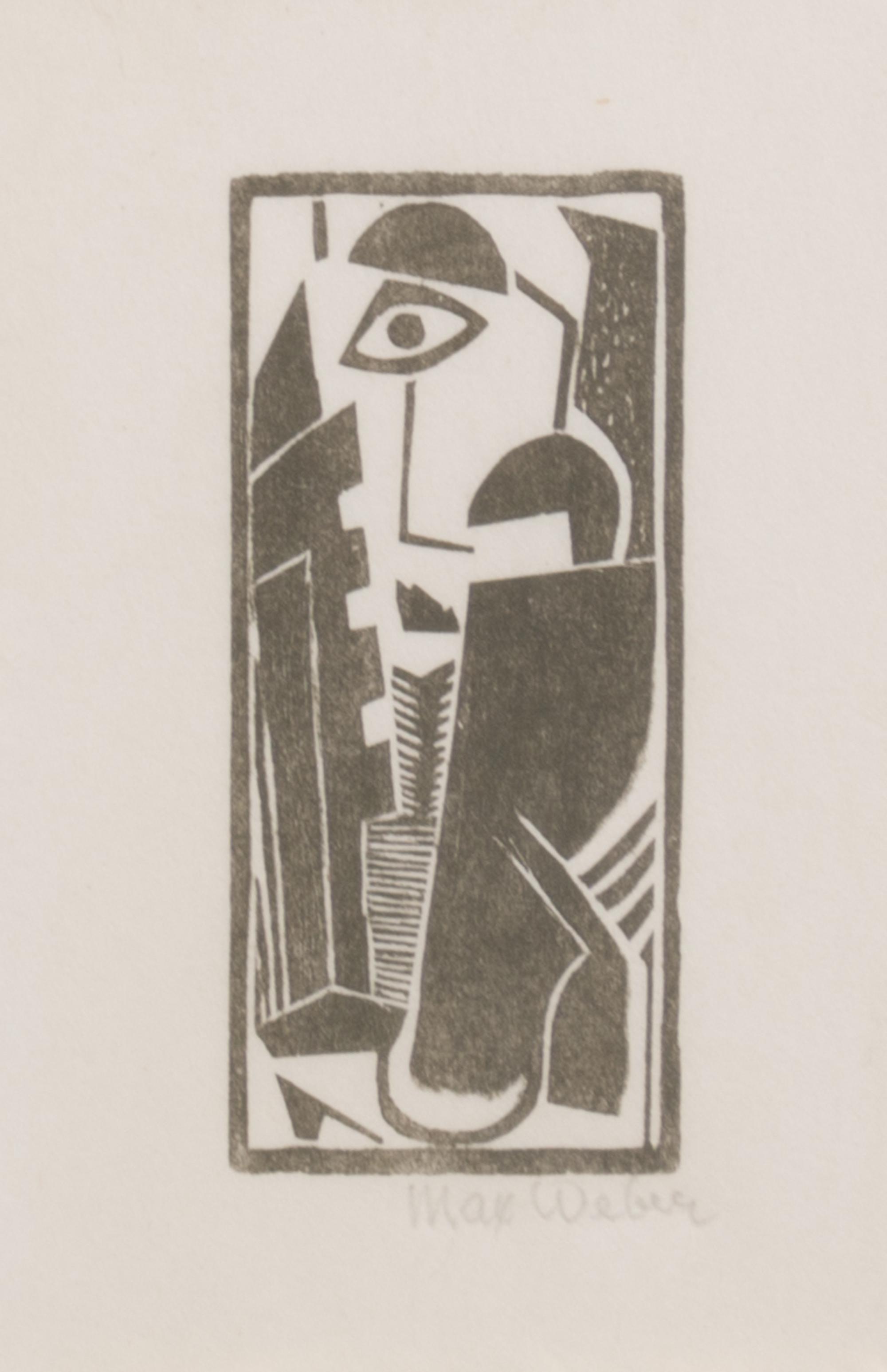Max Weber, (American, 1881-1961), Portrait, Figure, Nude with Upraised Arm; Head, and Reclining Nude (set of five woodcuts)