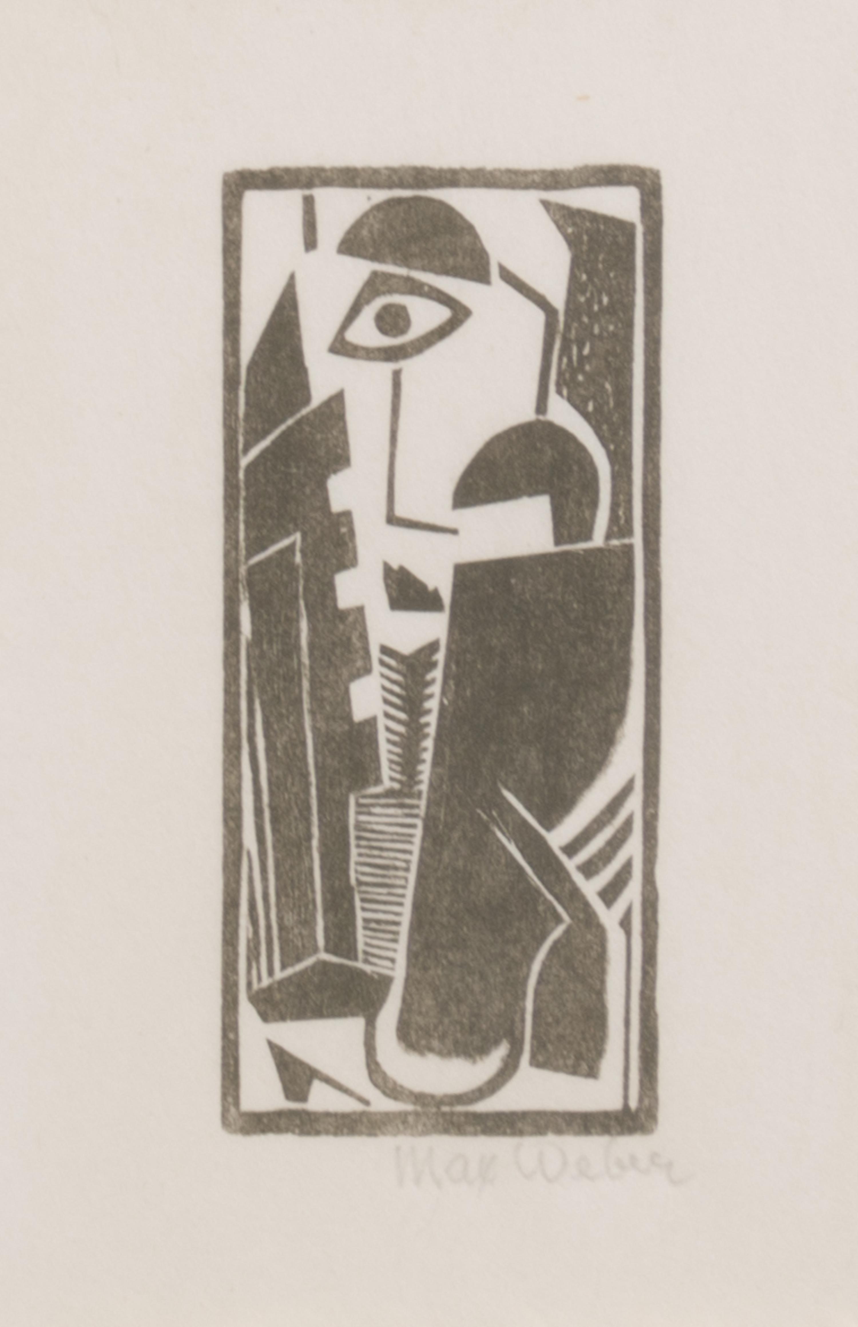 Max Weber, (American, 1881-1961), Portrait, Figure, Nude with Upraised Arm; Head, and Reclining Nude (set of five woodcuts)