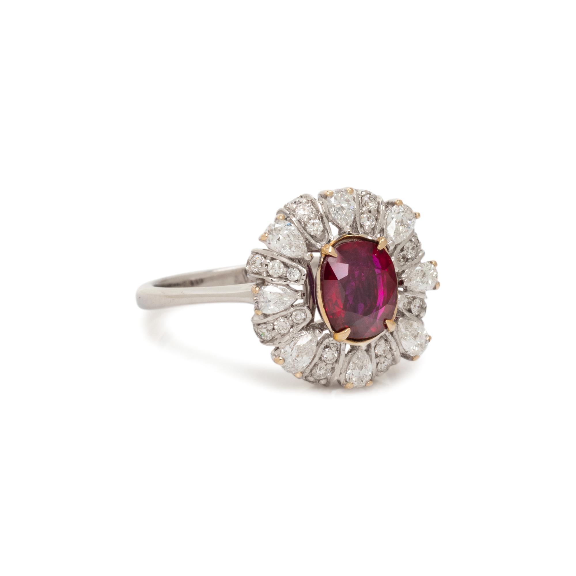 UNHEATED BURMESE RUBY AND DIAMOND RING