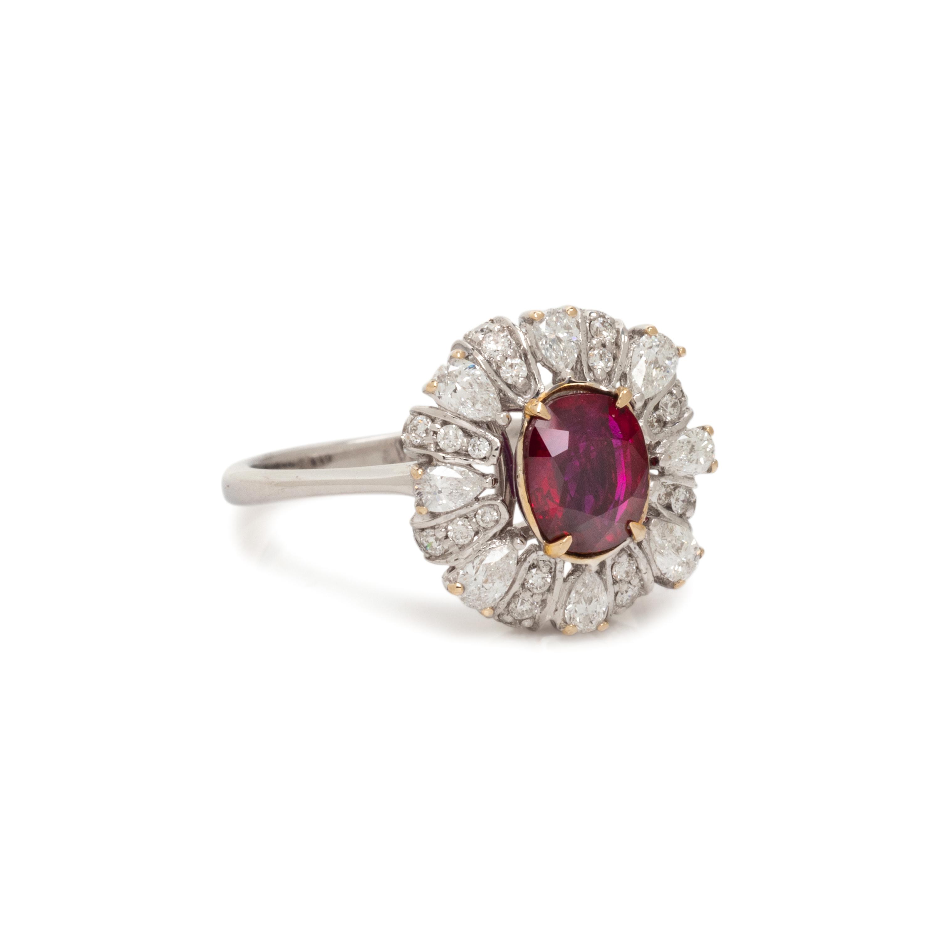 UNHEATED BURMESE RUBY AND DIAMOND RING