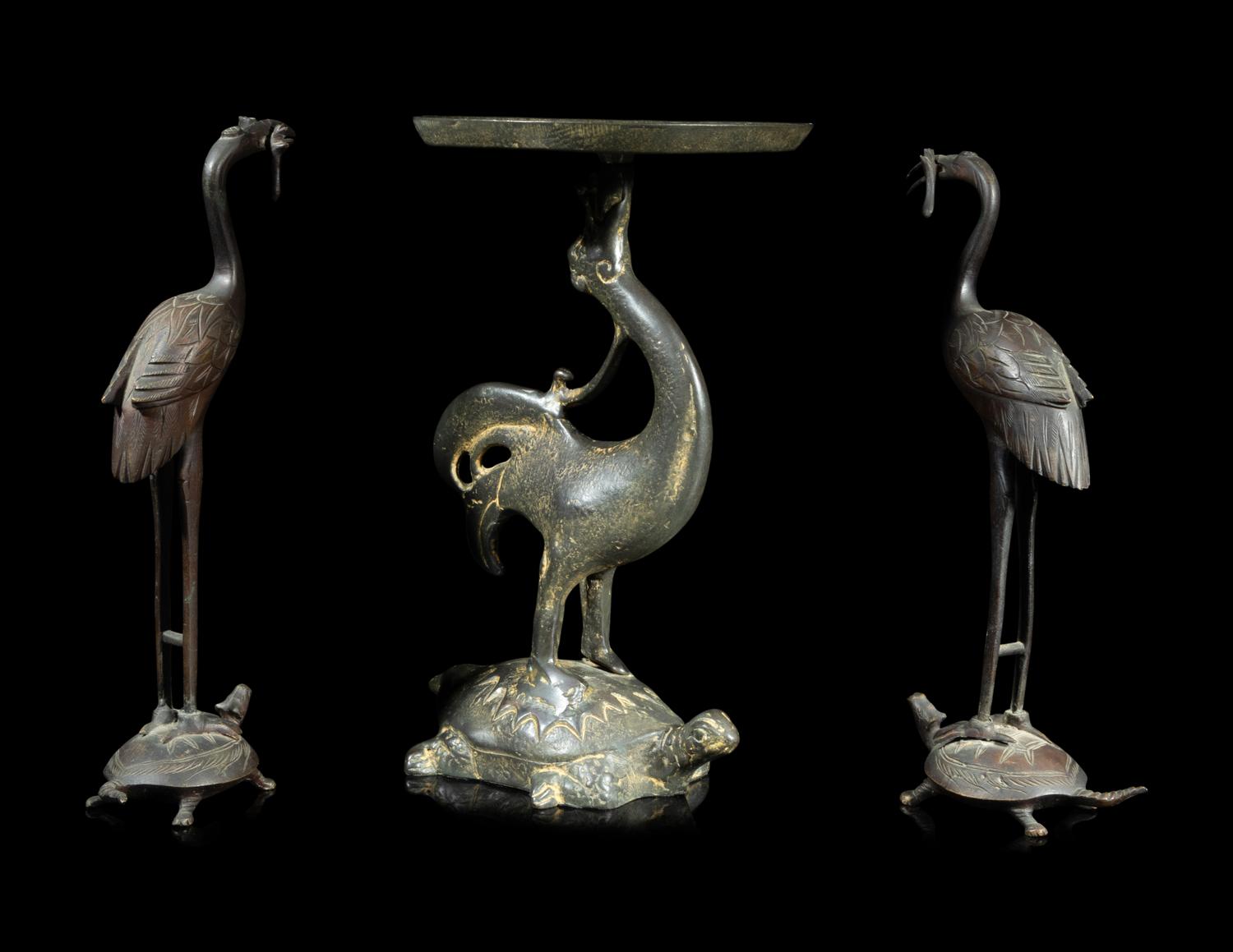 Four Chinese Bronze 'Crane' Articles