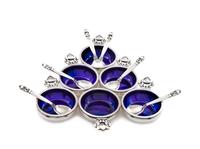 A Set of Six Danish Enameled Silver Salts and Spoon, Georg Jensen Silversmithy, Copenhagen, Second Half 20th Century, Acorn pattern, ea