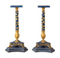 A Pair of Empire Style Gilt Bronze Mounted Lapis Lazuli Pedestals