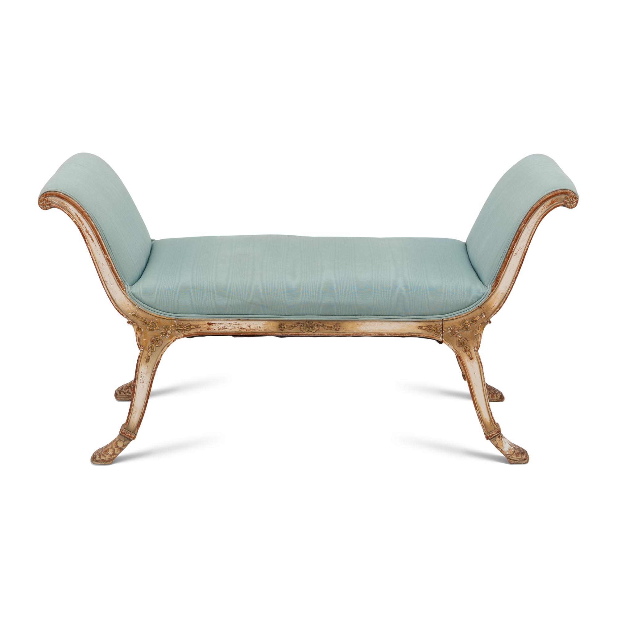 A French Carved and Upholstered Window Bench