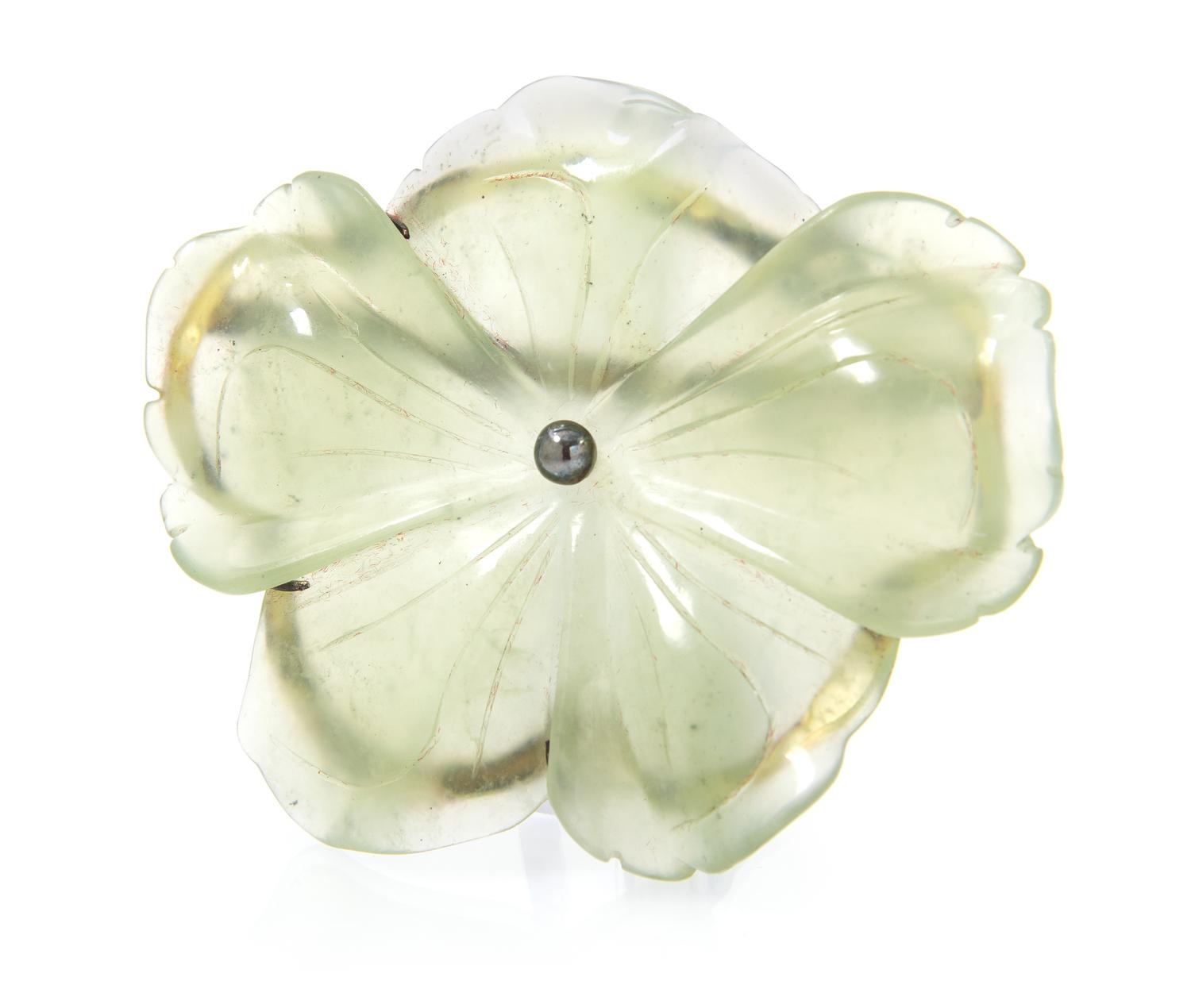 A Sterling Silver and Carved Hardstone Flower Brooch, 28.40 dwts.