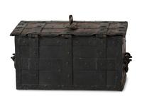 A Continental Paint-Decorated and Iron Mounted Strong Box