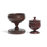 A Treenware Footed Bowl and Covered Urn