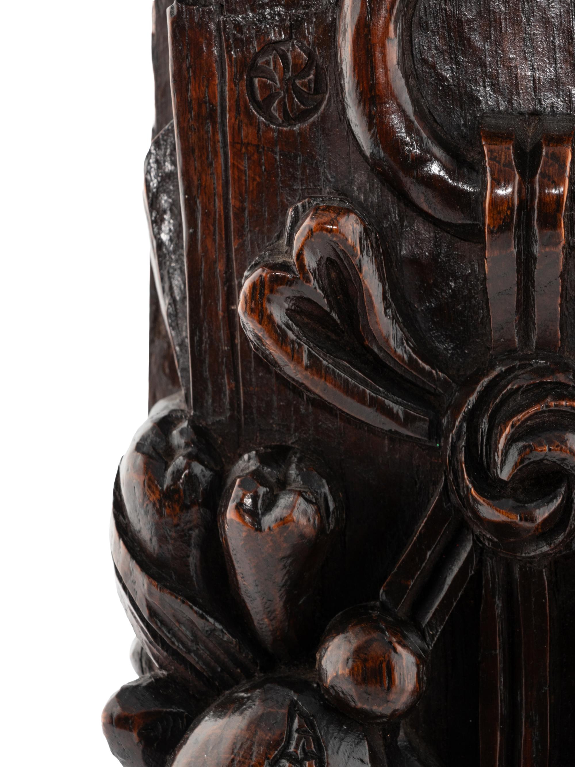 An English Carved Oak Figural Pilaster