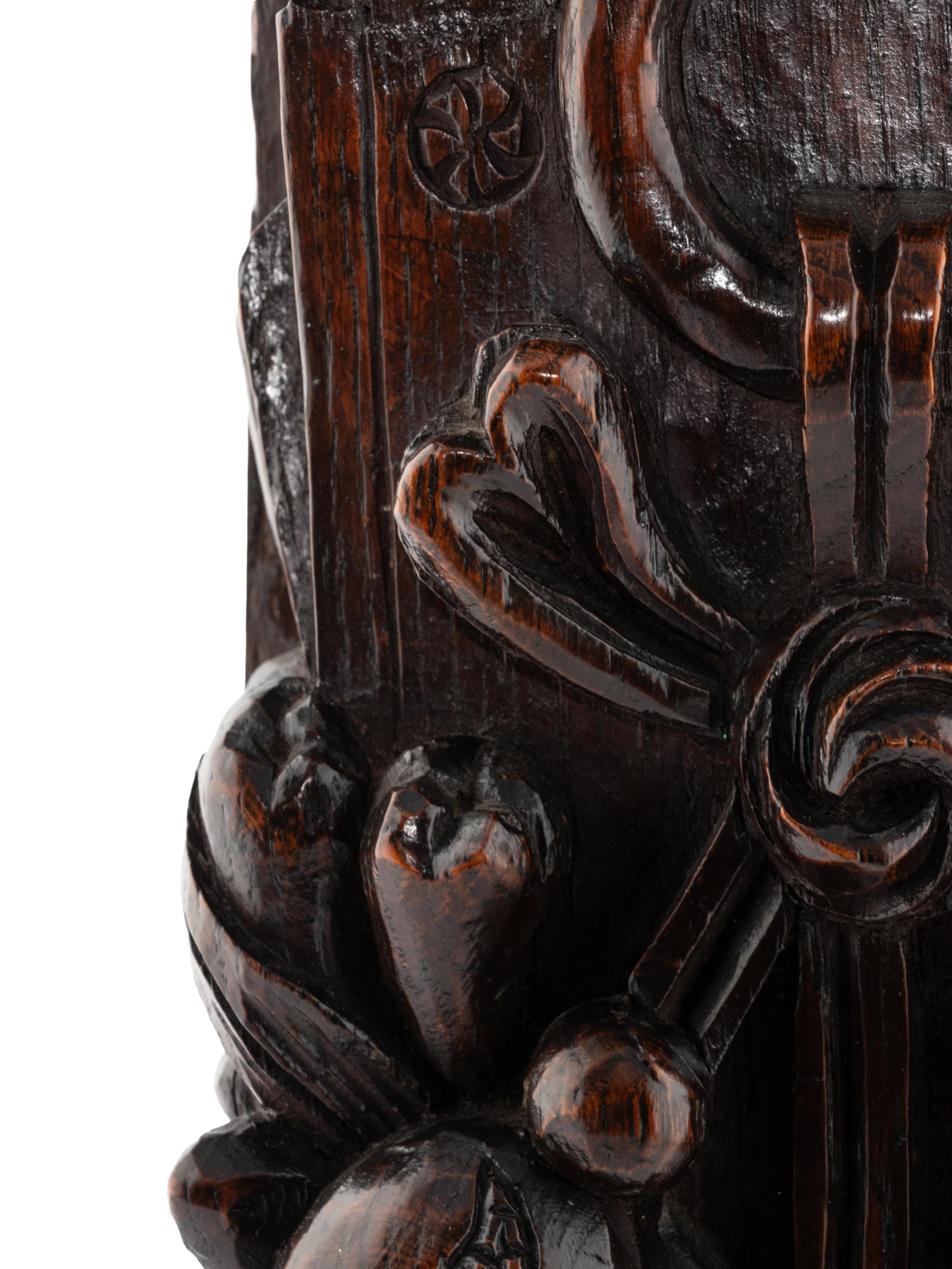 An English Carved Oak Figural Pilaster