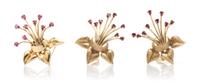A Yellow Gold and Ruby Floral Demi Parure, 10.50 dwts.