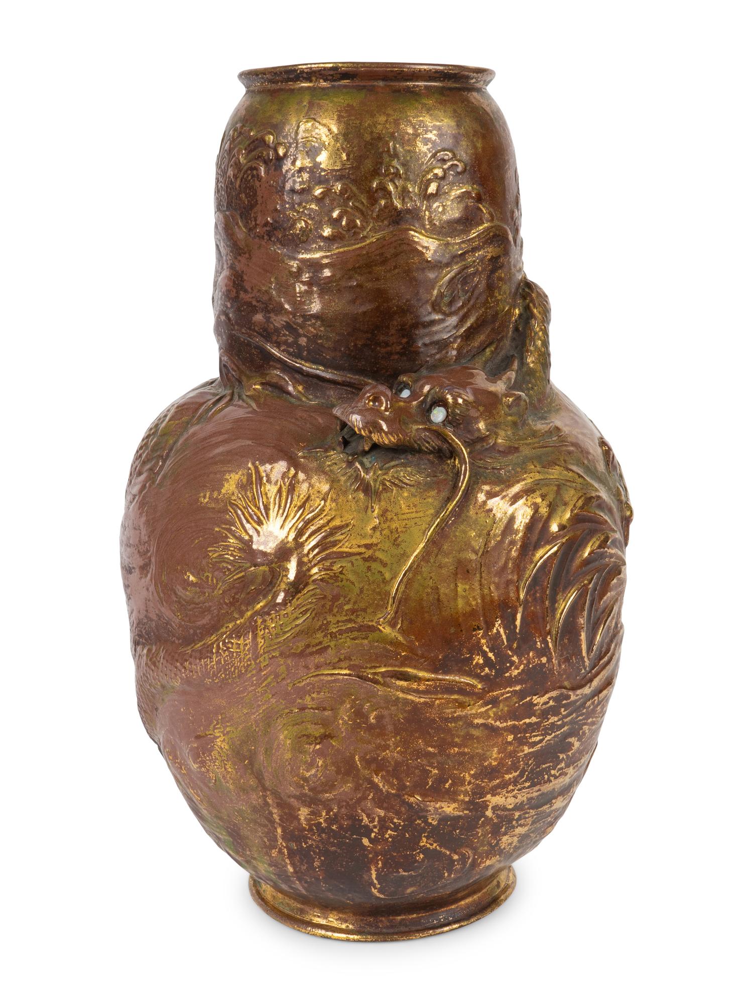 A Large Bretby Pottery Golden Dragon Vase — LATE 19TH CENTURY