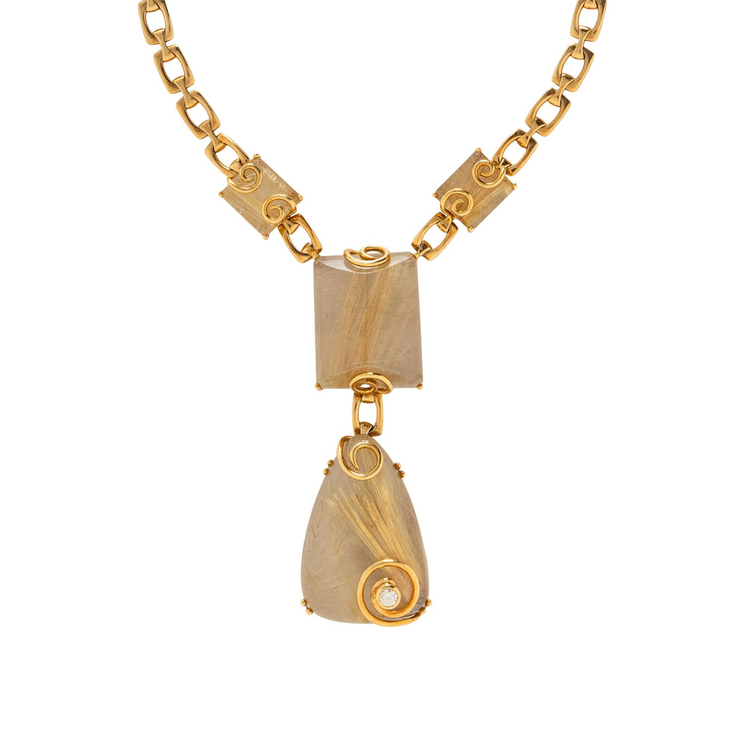 AMSTERDAM SAUER, RUTILATED QUARTZ AND YELLOW GOLD NECKLACE