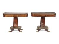 A Pair of Regency Brass-Inlaid Rosewood Flip-Top Game Tables